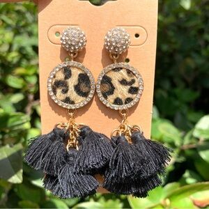 New faux fur animal print and tassel statement earrings